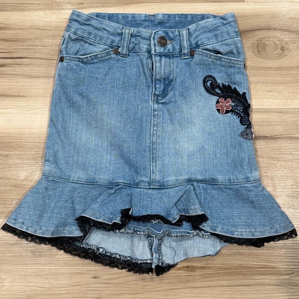 Mary Kate and Ashley Ruffle Embroidered Denim Skirt Girls 7